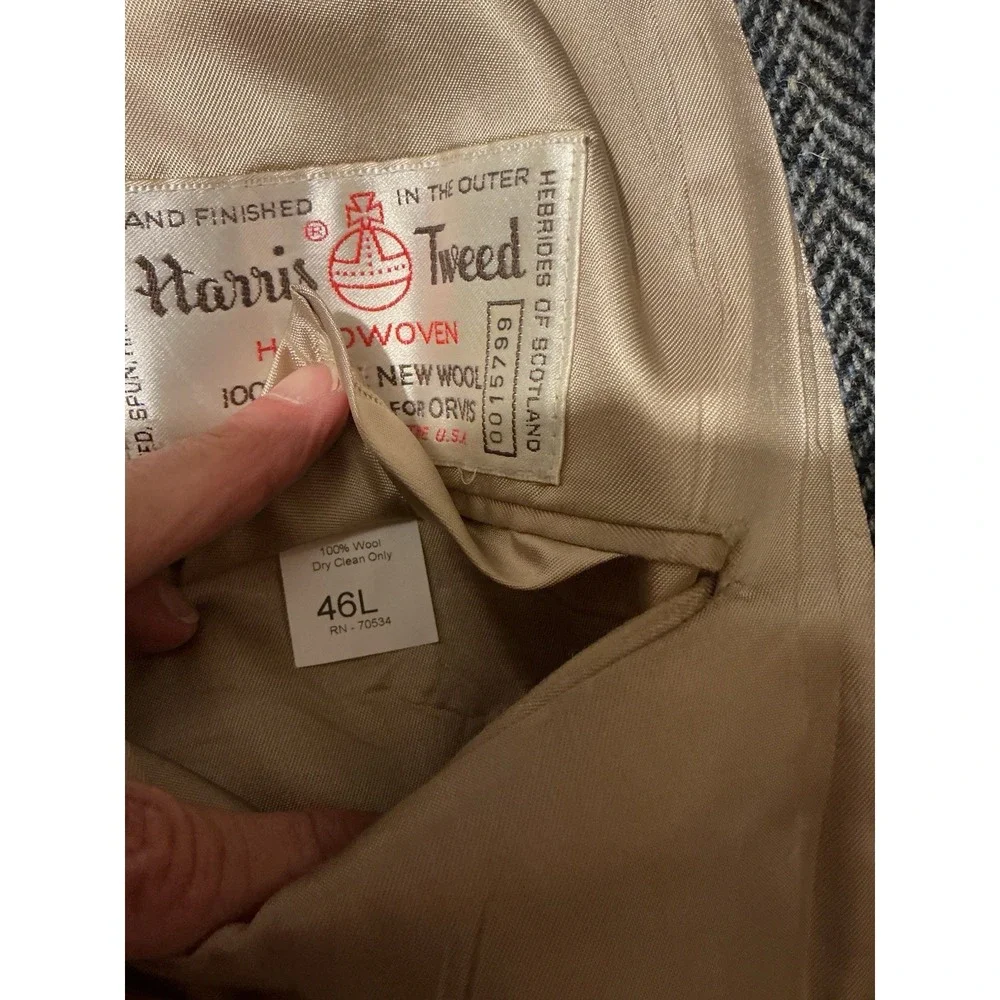Orvis Harris Tweed Sport Coat Blazer Jacket VTG 46L READ Gray Herringbone USA